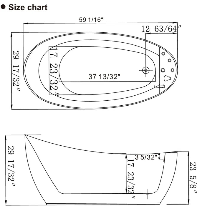 Empava 59" Acrylic Freestanding Whirlpool Tub with Reversible Drain | EMPV-59AIS04
