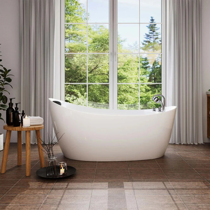 Empava 67" Freestanding Hydro Massage Whirlpool Bathtub with Reversible Drain | EMPV-67AIS02