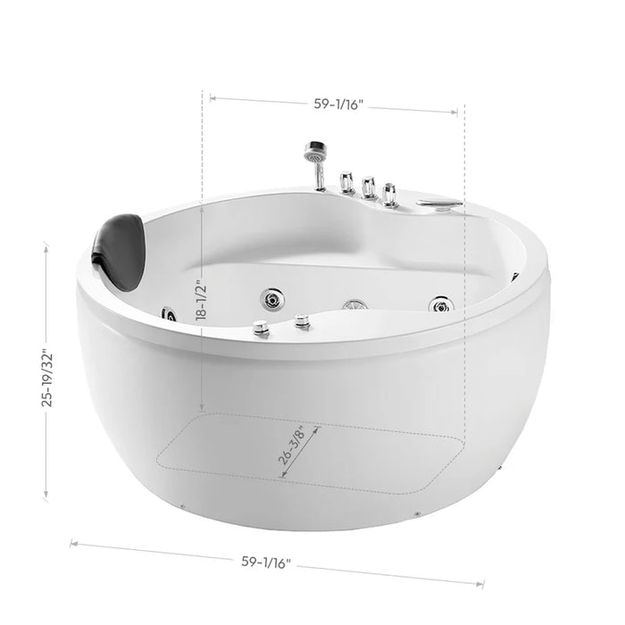 Empava 59" Freestanding Round Whirlpool Bathtub with Right Drain | EMPV-59JT005